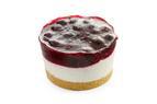 Biscuit Crumb base covered with cheesecake filling & blackcurrant sauce with fruit topping; individual, 24 portions