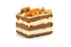 Mini carrot cake finished with cream cheese, grated candied carrot, caramelised walnut & icing sugar; individual, 30 portions